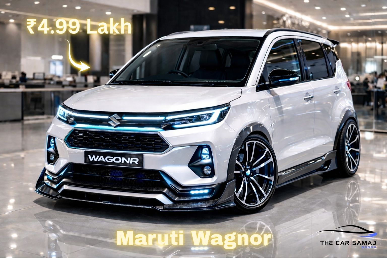 2026 Maruti WagonR white modified model in premium showroom with ₹4.99 lakh starting price