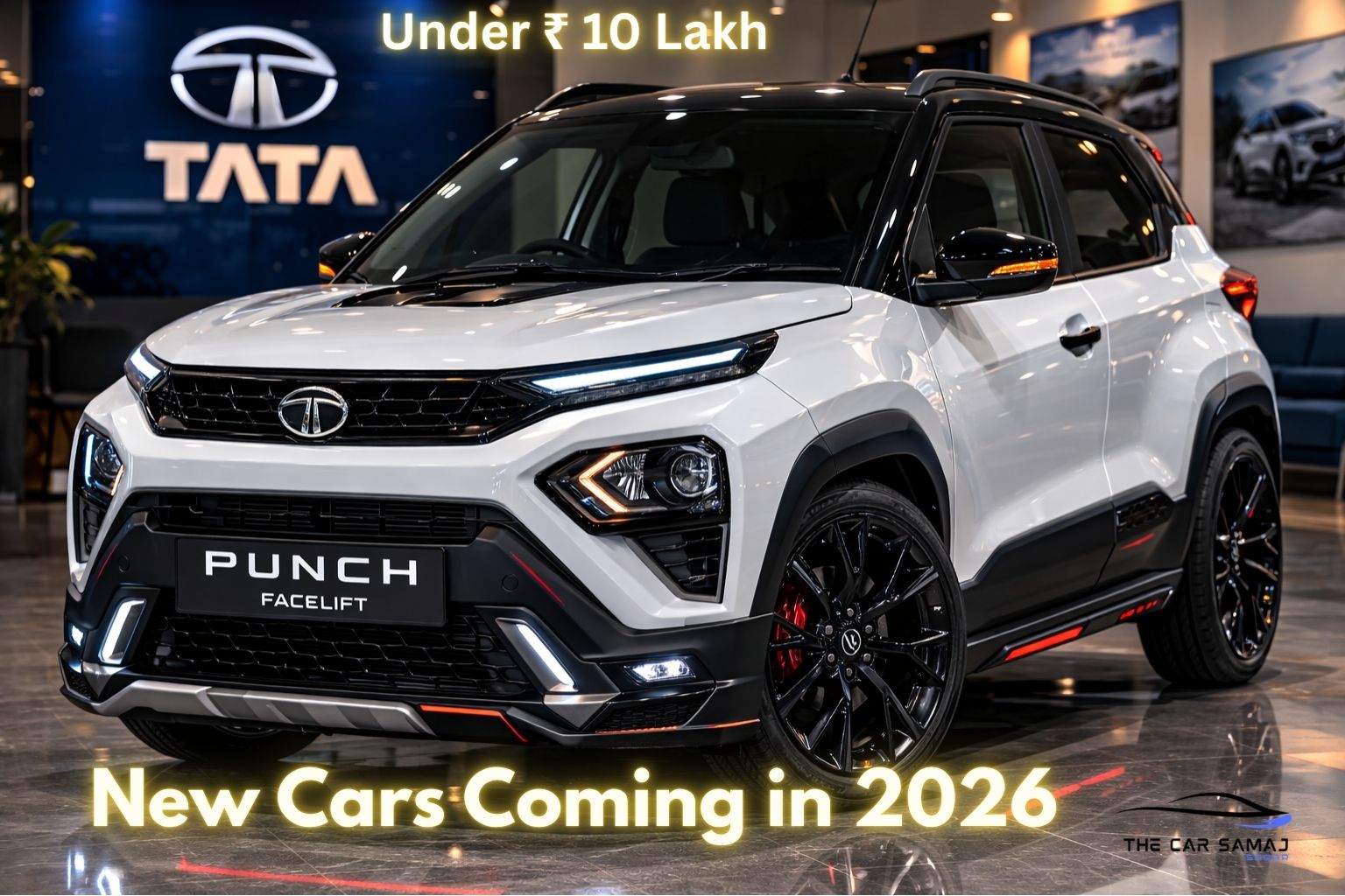 2026 Tata Punch facelift modified version displayed in Tata showroom, featured in upcoming cars under ₹10 lakh in India 2026
